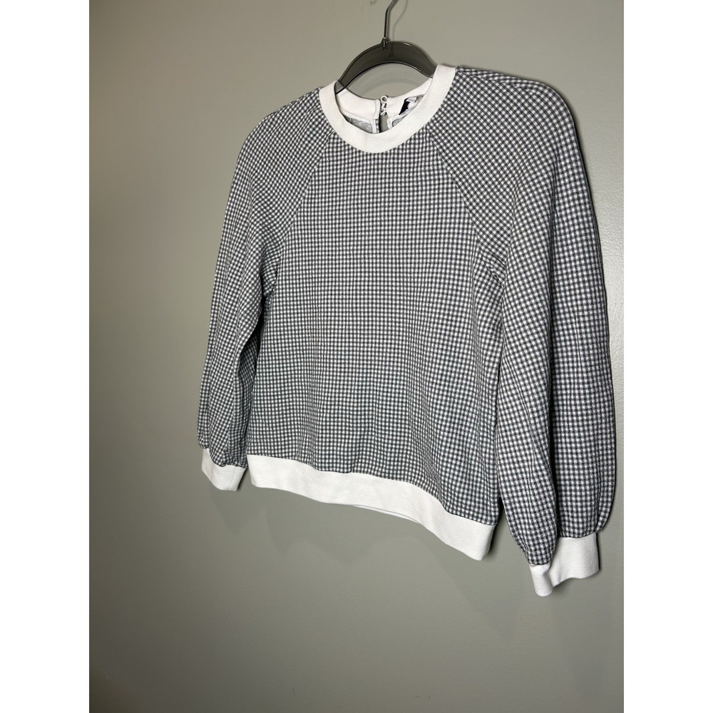 PEARL by Lela Rose XS Grey and White Gingham Crewneck Pullover Long Sleeve Top - Picture 8 of 12